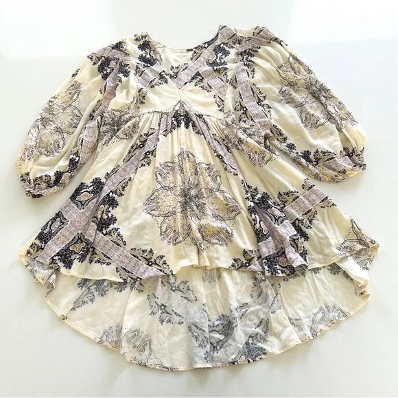 Free People Girl Talk Babydoll Tunic Ivory Boho Flowy Top Size S - Picture 10 of 15